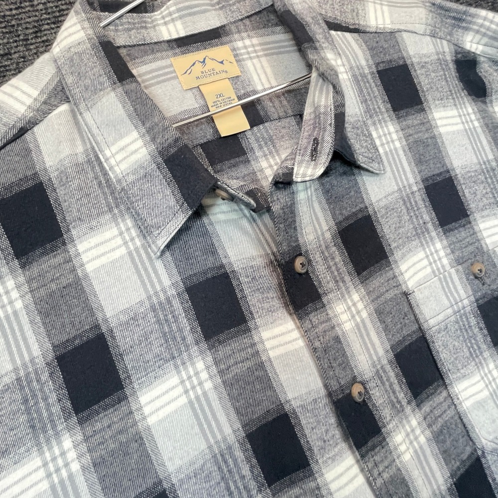 Blue Mountain Flannel Shirt Mens 2XL Black Grey Plaid Workwear Grunge Gorpcore